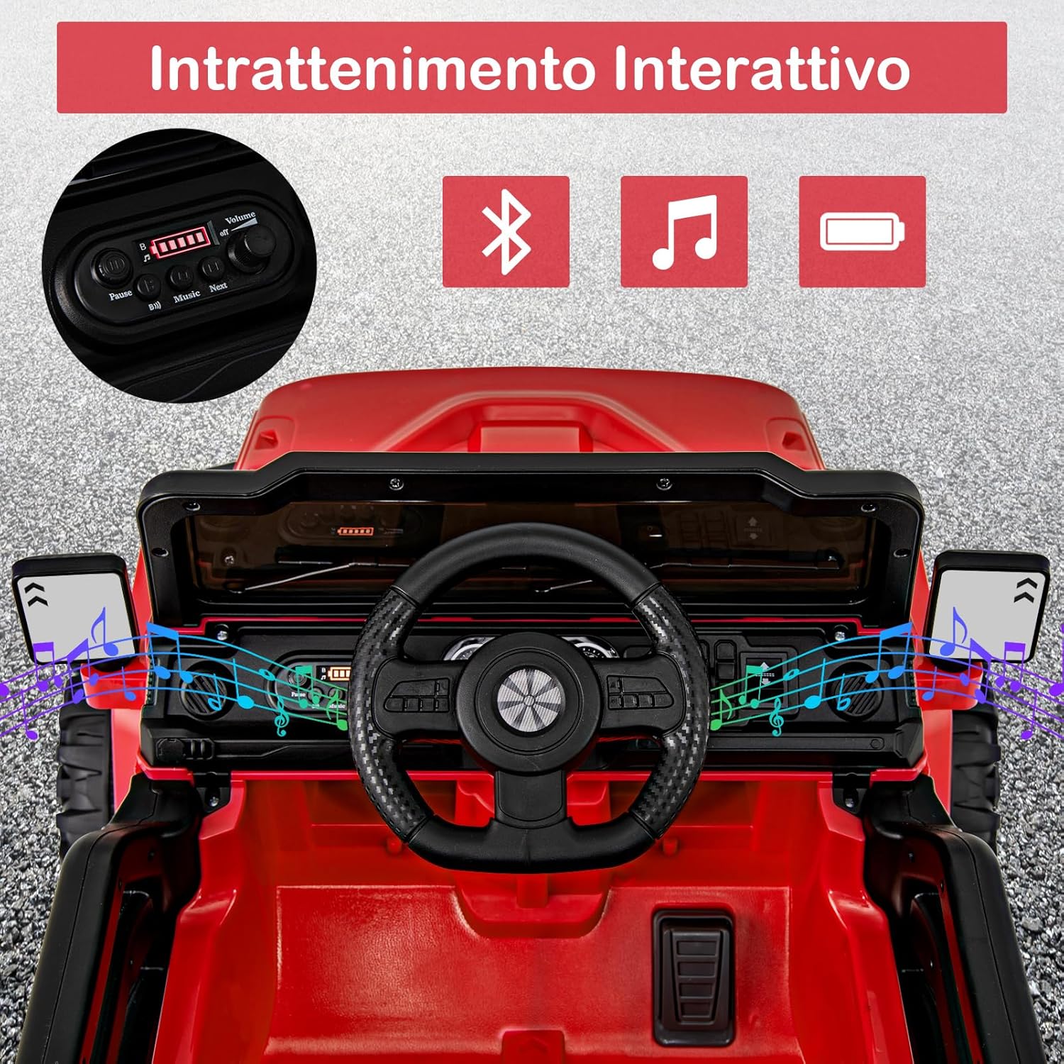 12V Macchina Elettrica per Bambini, Auto per Bambini con Telecomando Porta USB Musica e Luci, Avvio lento, Velocità Regolabile 1-5 km/h, per Bambini 3 Anni+ (Rosso)