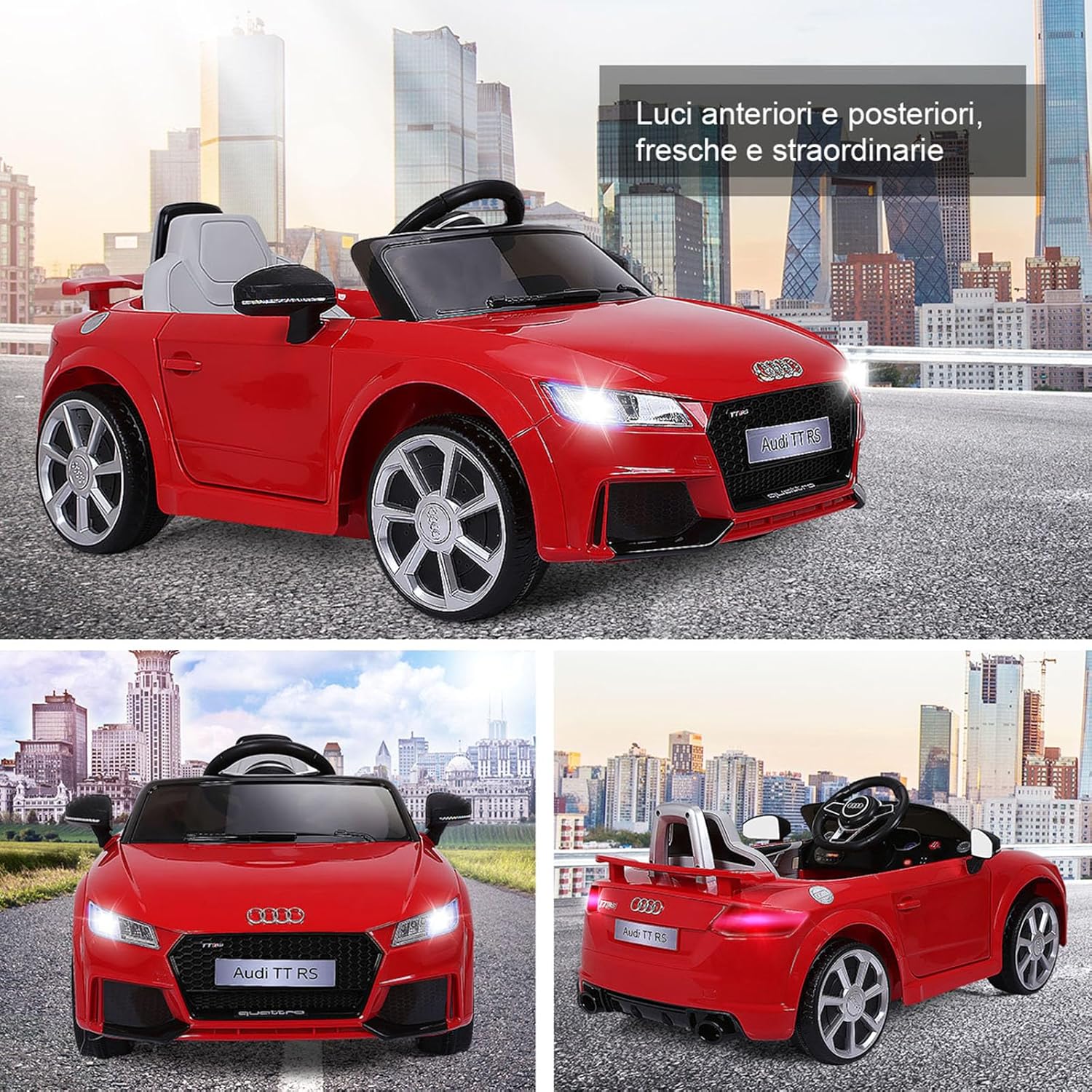 Audi 12V Auto Elettrica per Bambini, Macchina Elettrica con Velocità 2,5-5 km/ora, con Telecomando USB MP3 Luci LED (Rosso)