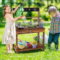 Cucina Giocattolo per Bambini, Cucina per Bambini in Abete Cinese con Rubinetto Girevole e Lavandino Rimovibile, Fornelli e Manopole, Lavagna, per Bambini 3-7 Anni