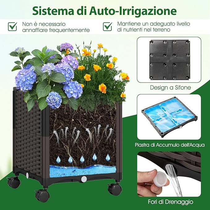 Arco da Giardino con 2 Fioriere Auto-irriganti e Ruote, Supporto per Piante in Metallo Rivestita PE Antiruggine, Grande Arco per Viti e Rose da Matrimonio all'Aperto (Nero)