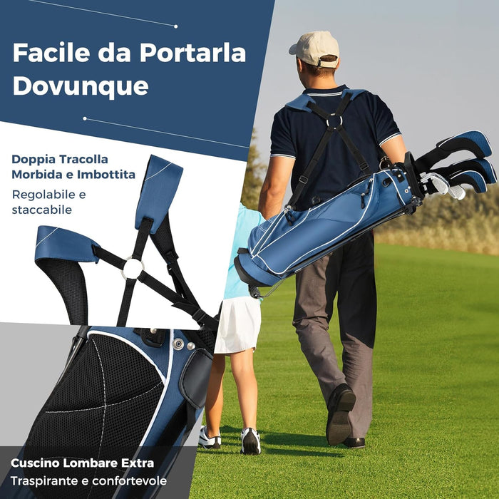 Sacca da Golf con Supporto, Borsa da Golf a 4 Scomparti con 4 Tasche con Cerniera, Borsa Frigo, Tracolla Doppia, Cappuccio Antipioggia, Supporto per Ombrellone