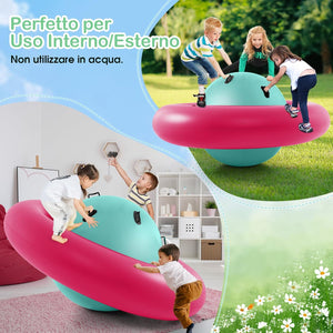 Giostra Gonfiabile a Pianeta per Bambini da 223CM per Inclinare, Arrampicarsi e Saltare con 6 Maniglie Incorporate, Giocattolo Spaziale per Esterno per Bambini dai 5 Anni+ (Rosa+Verde)