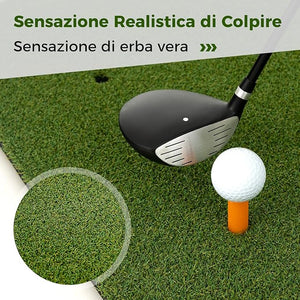 Tappeto da Allenamento Golf 3-in-1, Tappetino da Allenamento in Erba Sintetica con 2 Punte da Golf, 2 Aste di Allineamento e 3 Fori Preforati per le Punte