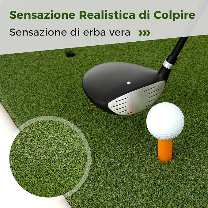 Tappeto da Allenamento Golf 3-in-1, Tappetino da Allenamento in Erba Sintetica con 2 Punte da Golf, 2 Aste di Allineamento e 3 Fori Preforati per le Punte