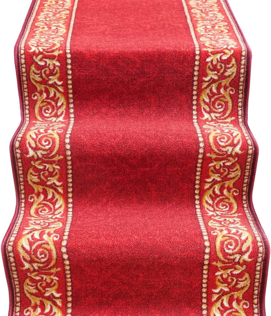 Passatoia Scala Bordata 67x600 cm Ingresso Corridoio Tappeto Cucina Gradini Stile Barocco Bordeaux