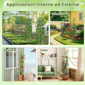 2 Tralicci per Pomodori 145 cm, Obelisco per Piante Rampicanti in Metallo Rivestito in PE, Trellis da Giardino per Verdure, Viti, Fiori e Piante