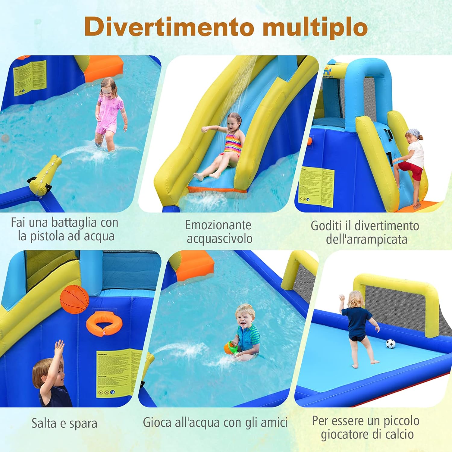Castello Gonfiabile per Bambini, con Scivoli, Muro da Arrampicata e Piscina, per 3 Bambini 3-10 Anni, con Borsa di Trasporto e Kit Riparazione (con soffiatore)