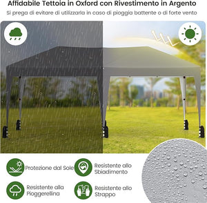 Gazebo Pop-up da Esterno 590 x 300 cm, Gazebo Regolabile in Altezza con Borsa con Ruote, Picchetti, Ancoraggi, Corde Antivento e Sacchi di Sabbia, Tenda Pieghevole per Campeggio (Grigio)