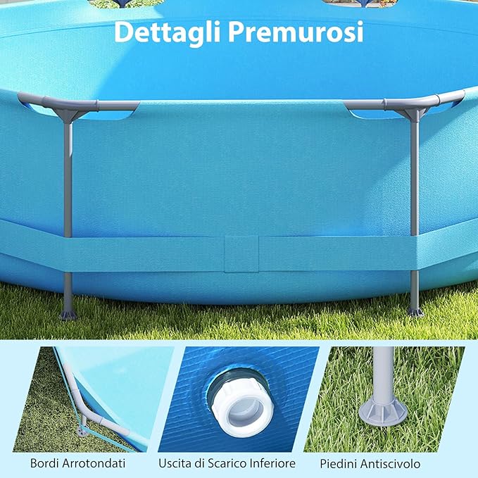 Piscina Fuori Terra 360 x 360 x 76 cm, Piscina Rotonda da Esterno con Struttura Metallica e Pompa Filtro, Capacità 6125 L, da Giardino per Adulti (3,6 m x 76 cm)