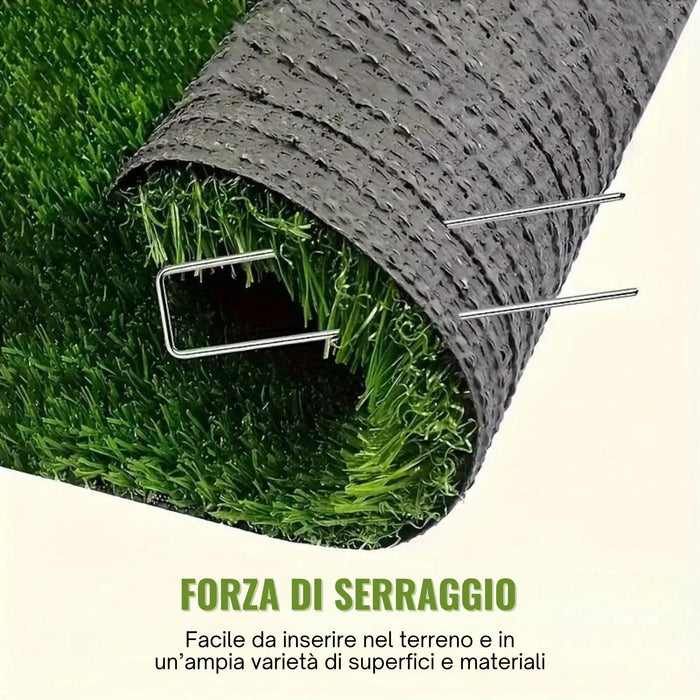 Picchetti telo Pacciamatura in Acciaio Zincato, 300 pz Picchetti a U ø3 mm 17x3x17 cm, Picchetti Giardino, Chiodi per Telo, Prato Sintetico