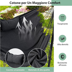 Sedia Amaca Sospesa con Supporto, Sedia Appesa Regolabile in Altezza con Supporto Porta Cellulare Cuscino e Tasca Laterale, Carico Massimo 250 kg