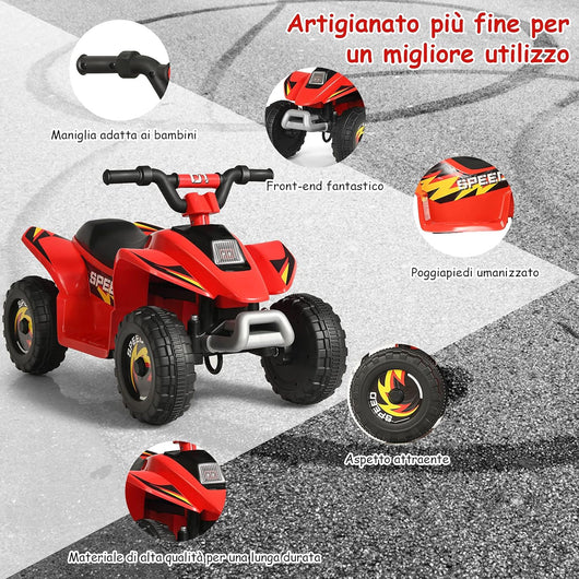 6V Quad Elettrico per Bambini, Mini Quad da Spiaggia con Funzione Avanti/Indietro, Velocità Massima 4,6 km/h, Regalo per Bambini 3 Anni+ (Rosso)