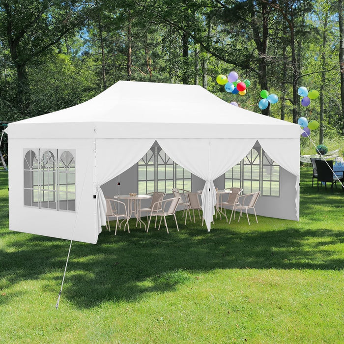 Gazebo da Giardino 3 x 6 m, Tendone per Feste con 6 Pannelli Laterali Rimovibili, con Borsa da Trasporto, Design Pop-up, per Matrimonio Eventi e Barbecue (Bianco)