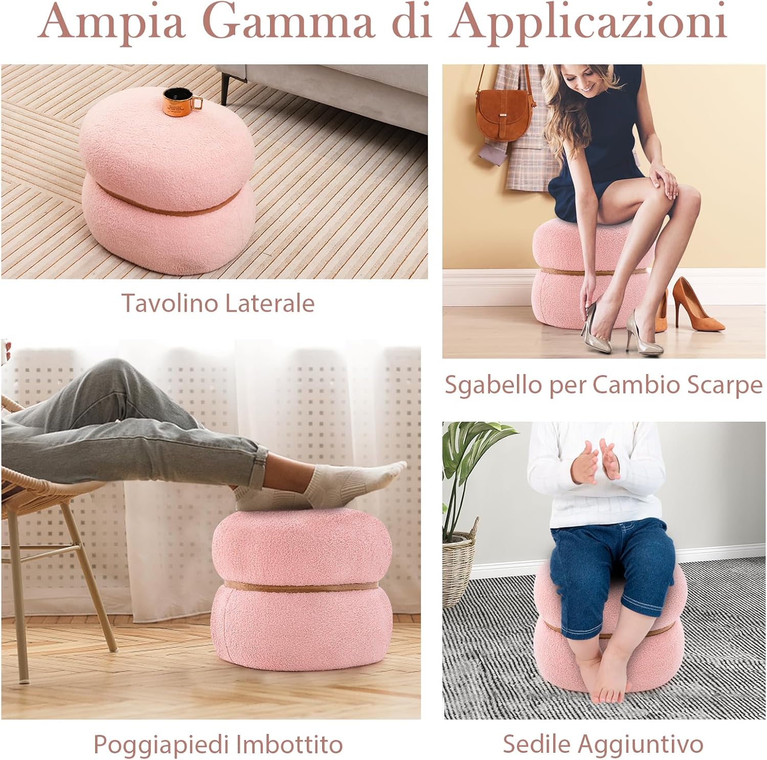 Ottomano Ovale da 35 cm, Pouf Imbottito con Anello di Legno, Poggiapiedi Polifunzionale per Soggiorno, Ingresso, Camera da Letto, 44 x 35 x 35 cm