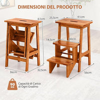 Scaletta Pieghevole, 3 in 1 Scaletta e Sgabello in Legno Multifunzione, 3 Gradini, Maniglia Comoda, Portatile e Leggera, Ideale per Studio, Soggiorno e Garage (Marrone)