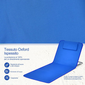 Tappettino da Spiaggia, Set di 2 Tappettini Spiaggia con Tavolino, Materassino Prendisole Pieghevole, Lettino da Spiaggia con Poggiatesta e Schienale Regolabile, Portabile con Tracolla