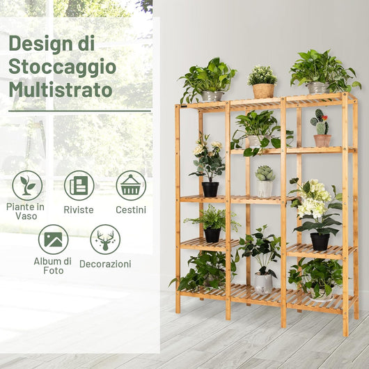 Porta Piante da Interno a 5 Piani, Scaffale Porta Piante in Bamb¨´, Porta Vasi, Fiori e Bosai Arredo per Patio, Giardino e Balcone, per Esterno, 114 x 31,5 x 141 cm