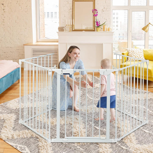 Cancello di Sicurezza per Bambini, Cancelletto di Metallo per Animali Domestici, Cancello Regolabile con Porta Apribile, Barriera per Bambini (Bianco)