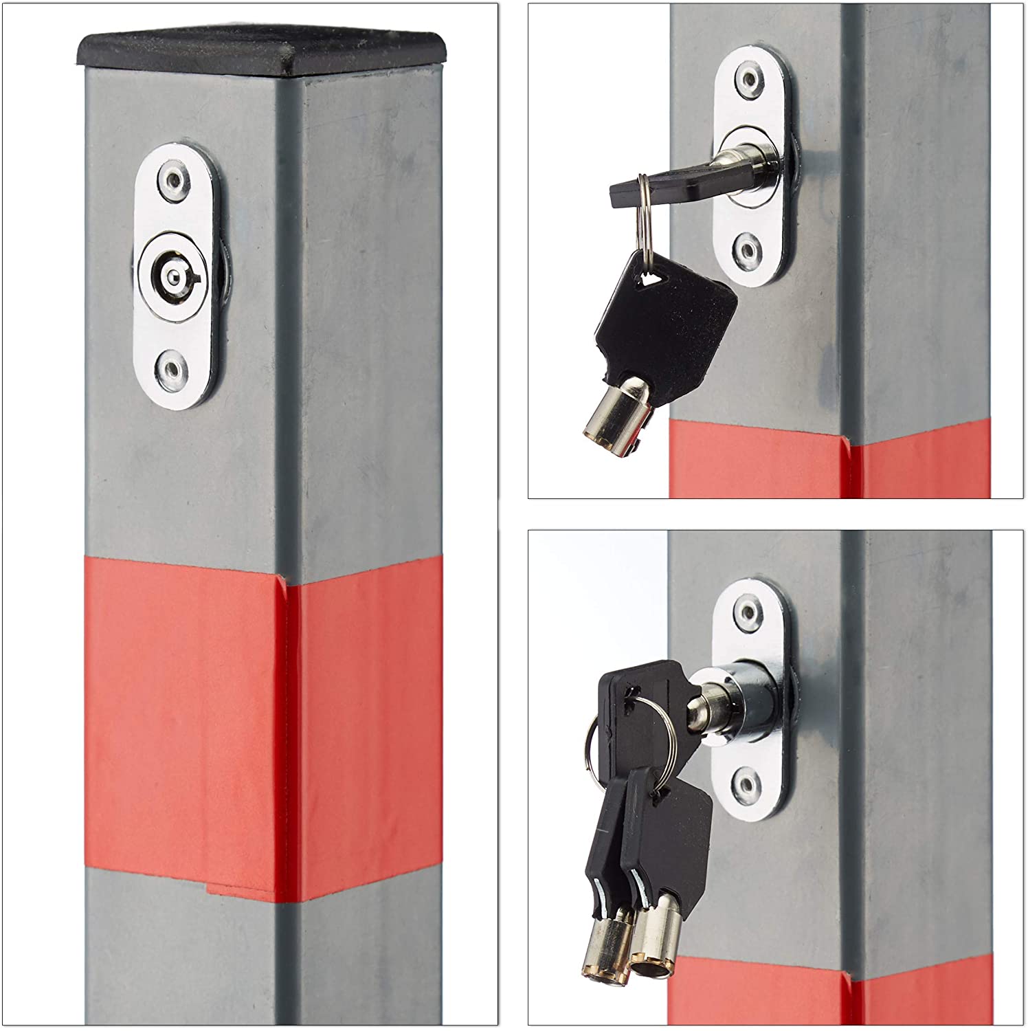 Barriera per parcheggio auto pieghevole cm 65 acciaio grigio e strisce rosse 13_0002309