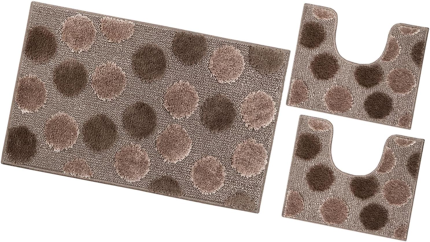 Tappeto Bagno Set 3 Pz Soffice Antiscivolo Shaggy 3D Moderno Assorbente Marrone