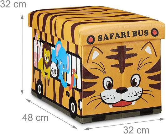 Scatola portagiochi sintetica con coperchio, pouf pieghevole per bambini, arancione 13_0000781_2