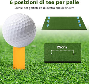Tappeto da Allenamento Golf 3-in-1, Tappetino da Allenamento in Erba Sintetica con 2 Punte da Golf, 2 Aste di Allineamento e 3 Fori Preforati per le Punte