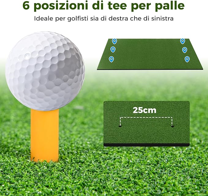 Tappeto da Allenamento Golf 3-in-1, Tappetino da Allenamento in Erba Sintetica con 2 Punte da Golf, 2 Aste di Allineamento e 3 Fori Preforati per le Punte
