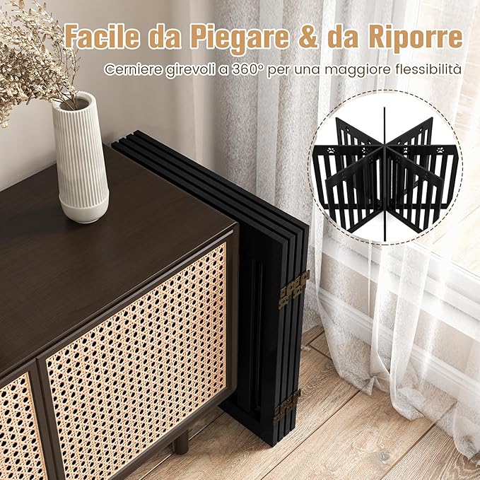 Cancelletto di Sicurezza Pieghevole, Barriera per Animali Domestici, in Legno, 4 Pannelli, 203 x 60 x 1,5 cm (Marrone)