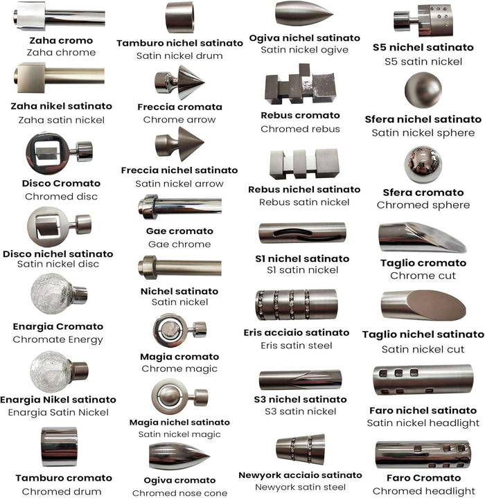 N°1 terminale modello ogiva per bastone diametro 20mm colore nikel satinato