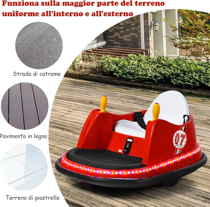 Veicolo Elettrico Macchina Elettrica Design Autoscontro per Bambini, Girevole a 360°, con Luci e Musica, con Telecomando, per Bambini 2-5 Anni (Rosso)