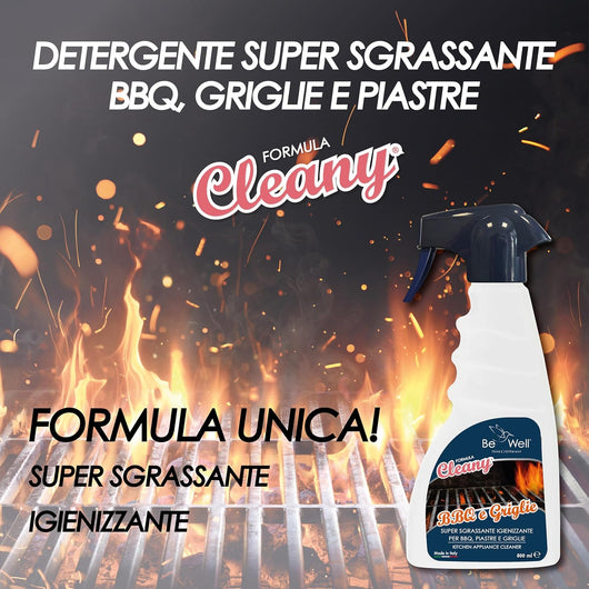 Cleany Detergente Super Sgrassante Spray per BBQ, Piastre e Griglie, Sgrassatore Super per Barbecue, 500 ml, Made in Italy
