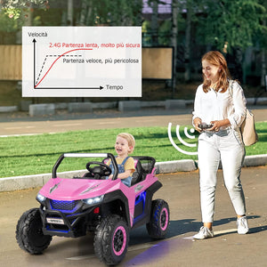 12V Auto Elettrico per Bambini, Macchina Fuoristrada a 2 Posti, Macchina Elettrica con Luci Suoni, Regalo per Bambini 3-8 Anni, 118x74x71 cm (Rosa)