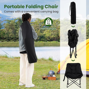 Sedia da Campeggio Portatile, Sedia Pieghevole Imbottita con Schienale Regolabile e Tasca Laterale, Seduta da Giardino in Metallo con Borsa da Trasporto, Portata 150 kg