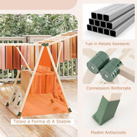 Stendibiancheria con 20 Barre, Stendino Pieghevole in Metallo Regolabili in Altezza, Clips per Calzini, Supporto per Abbigliamento Autoposante a Ali per Interno Esterno (Beige)