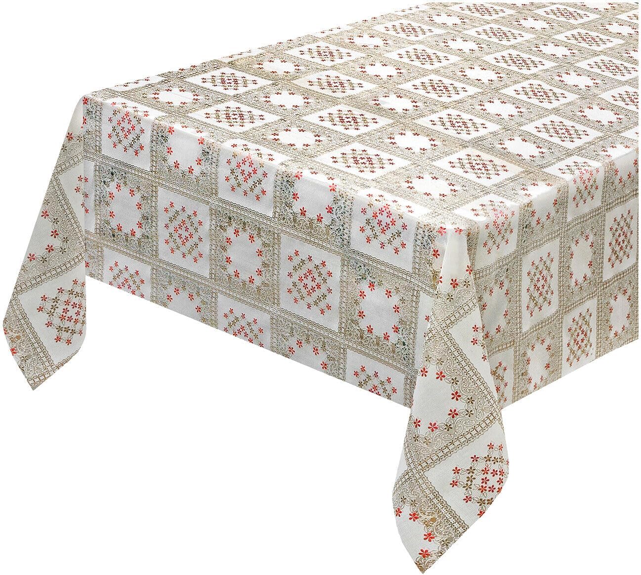 Tovaglia Plastificata 137x200 cm Ricamata Pizzo 3D Copritavolo Antimacchia Idrorepellente Dis.F