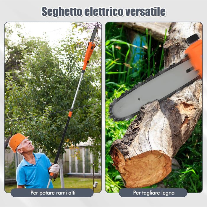 Motosega Telescopica Elettrica da 212-286 cm, Motosega Multiangolare con Testa Regolabile, Installazione senza Attrezzi, Leggera e con Cavo per Taglio di Rami e Legno