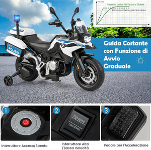 12V BMW Moto Cavalcabile per Bambini, Moto Elettrica con 2 Ruote di Formazione Rimovibili, Regalo per Bambini 3-8 Anni, 3-6 km/h