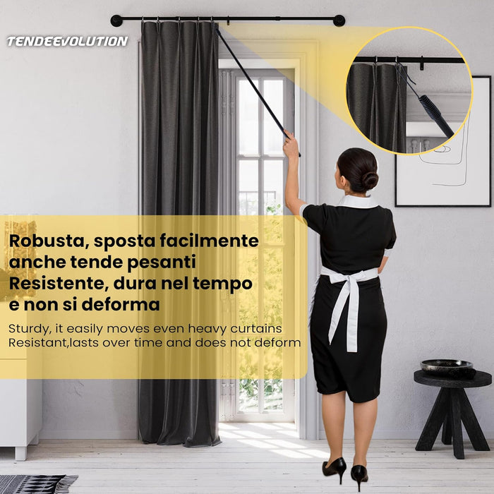 Frustino Frusta Asta - Tiratenda per Tende da Interno in Ferro, Diametro 11mm, Lunghezza 125cm - Colore: Nero