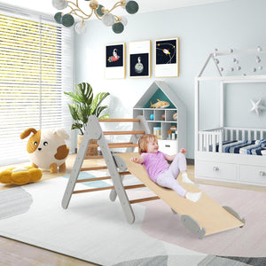 3 in 1 Arrampicata Giocattolo a Triangolo per Bambini, Set di Arrampicata con Rampa di Scivolo a 2 Lati e Inclinazione Regolabile, Arrampicatore per Bambini 1 Anno+ (Grigio)