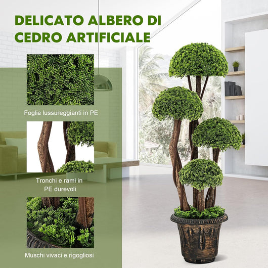 Albero Artificiale 90 CM, Cipresso Finto da Interno ed Esterno con Tronco in Rattan e Vaso Riempito di Cemento, Pianta Artificiale Realistica da Casa, Ingresso e Ufficio