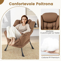 Poltrona Relax, Poltrona da Lettura con Cuscino, Elegante con Schienale e Seduta Imbottiti, Braccioli e Tasca di Stoccaggio, Portata 150 kg (Con Pouf, Marrone)