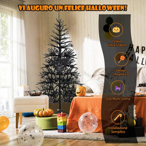 Albero di Natale Nero 183 cm, Albero di Natale Halloween con 791 Punte di Rami in PVC, 250 Luci LED e Ornamenti, Albero di Natale Artificiale con Luci per Casa, Ufficio e Scuola