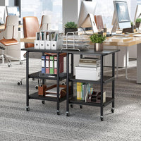 Supporto per Stampante, Carrello Stampante a 3 Livelli con Ripiani di Stoccaggio e Ruote con Blocco, Altezza Regolabile, per Stampante 3D Scanner Fax, 49 x 40 x 65/77 cm (Nero)