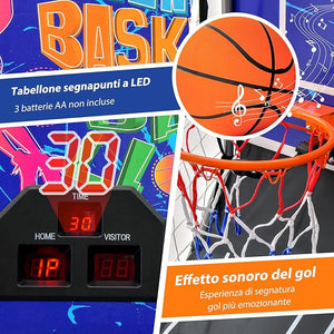 Macchina da Pallacanestro Elettronica, Canestro Basket da Camera a Doppio Tiro Pieghevole con Punteggio Elettronico, 4 Palle, 8 Modalità di Gioco e 2 Canestri (Blu)
