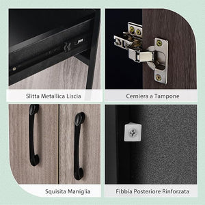 Armadio da Cucina Alto 180 CM, Credenza Alta da Cucina con Armadietti e Cassetto, Stazione di Ricarica Integrata, Ripiani Regolabili, 100 x 40 x 180 cm (Nero)