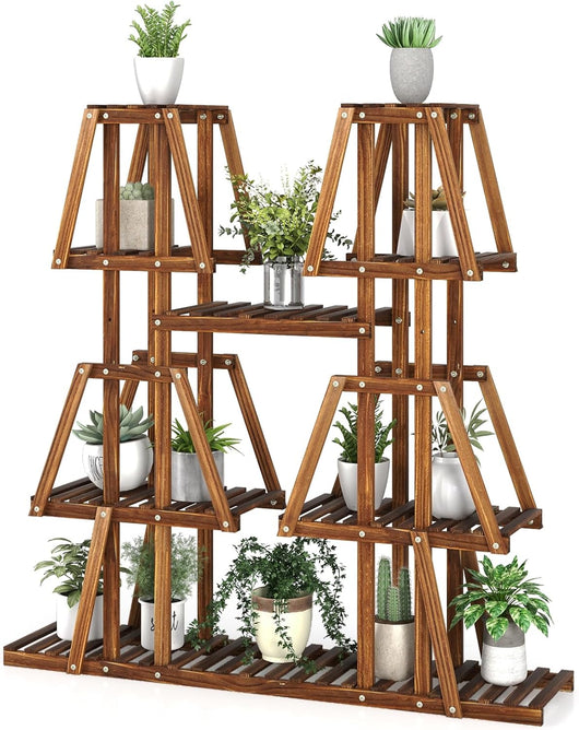 Scaffale per Piante in Legno, Porta Piante a 5 Ripiani con 10 Mensole per Piante in Vaso, Espositore per Piante da Interno ed Esterno per Soggiorno, Balcone, Patio e Portico