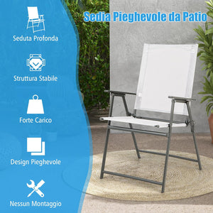 Set di 2/4 Sedie Pieghevoli da Giardino in Textilene, Sedie da Esterno con Schienale Alto, Poltrona Portatile per Giardino Campeggio Patio, Portata 150 kg (4, Bianco, 62 x 58 x 96 cm)