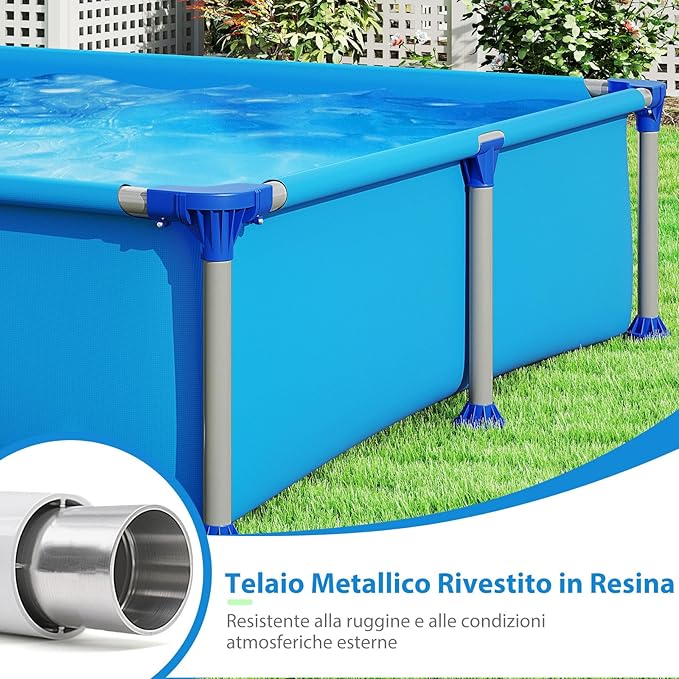 Piscina Fuori Terra, Piscina Pieghevole e Rettangolare da Esterno per Bambini 3+ Anni con Struttura Metallica, Pareti in PVC Robusto, per Cortile, 228 x 159 x 42 cm