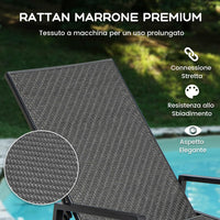 Lettino Prendisole in Rattan per Esterni, Sedia a Sdraio con Braccioli e Schienale Regolabile a 5 Posizioni, Telaio Metallico Robusto, Portico, Cortile, Giardino, Portata 150 kg