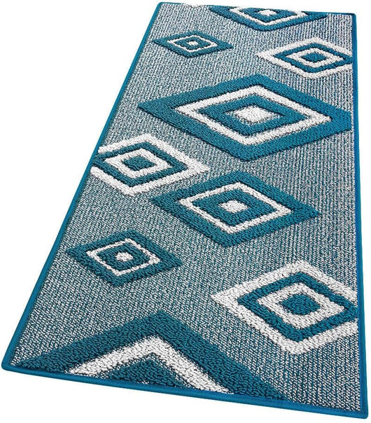 Tappeto Cucina Rombi .3D 50x135 Cm Assorbente Morbido Moderno Antiscivolo Blu
